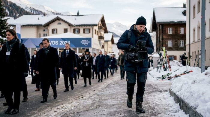 Videographer capturing candid moments on Davos street