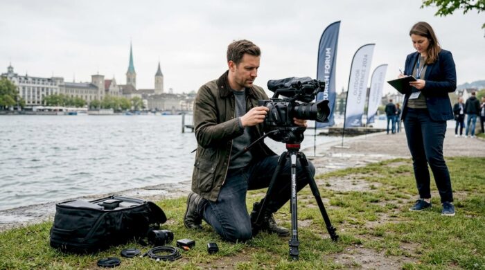 Videographer filming at Zurich lakeside event