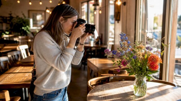 Photographer capturing natural light still life