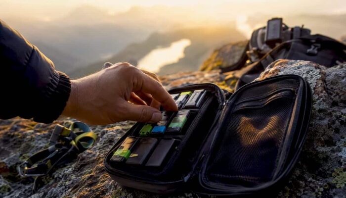 Lithium batteries packed safely in travel pouch